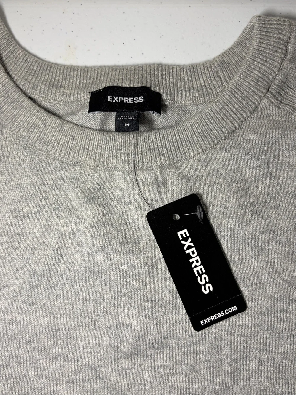 NWT Express Gray Solid 100% Cotton Knit Crew Neck Pullover Sweater Men's Size M